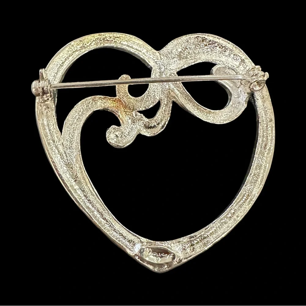 Danecraft Heart Brooch Silver Tone Signed - Picture 2 of 2